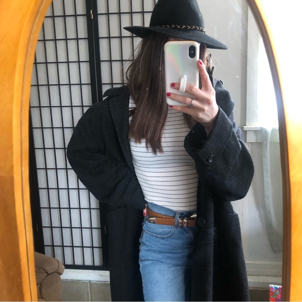 Black and dark gray Tweed Trench Coat